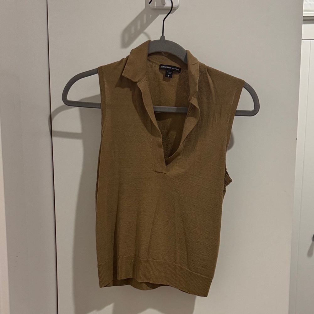 Brown Sleeveless Collared tank